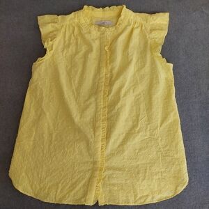 LOFT Yellow Clip Dot Ruffle Sleeveless Blouse Top S Cotton